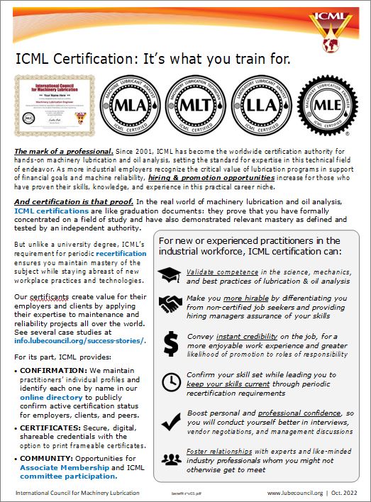 'Certification benefits' flyer for new OR experienced practitioners in the industrial work force