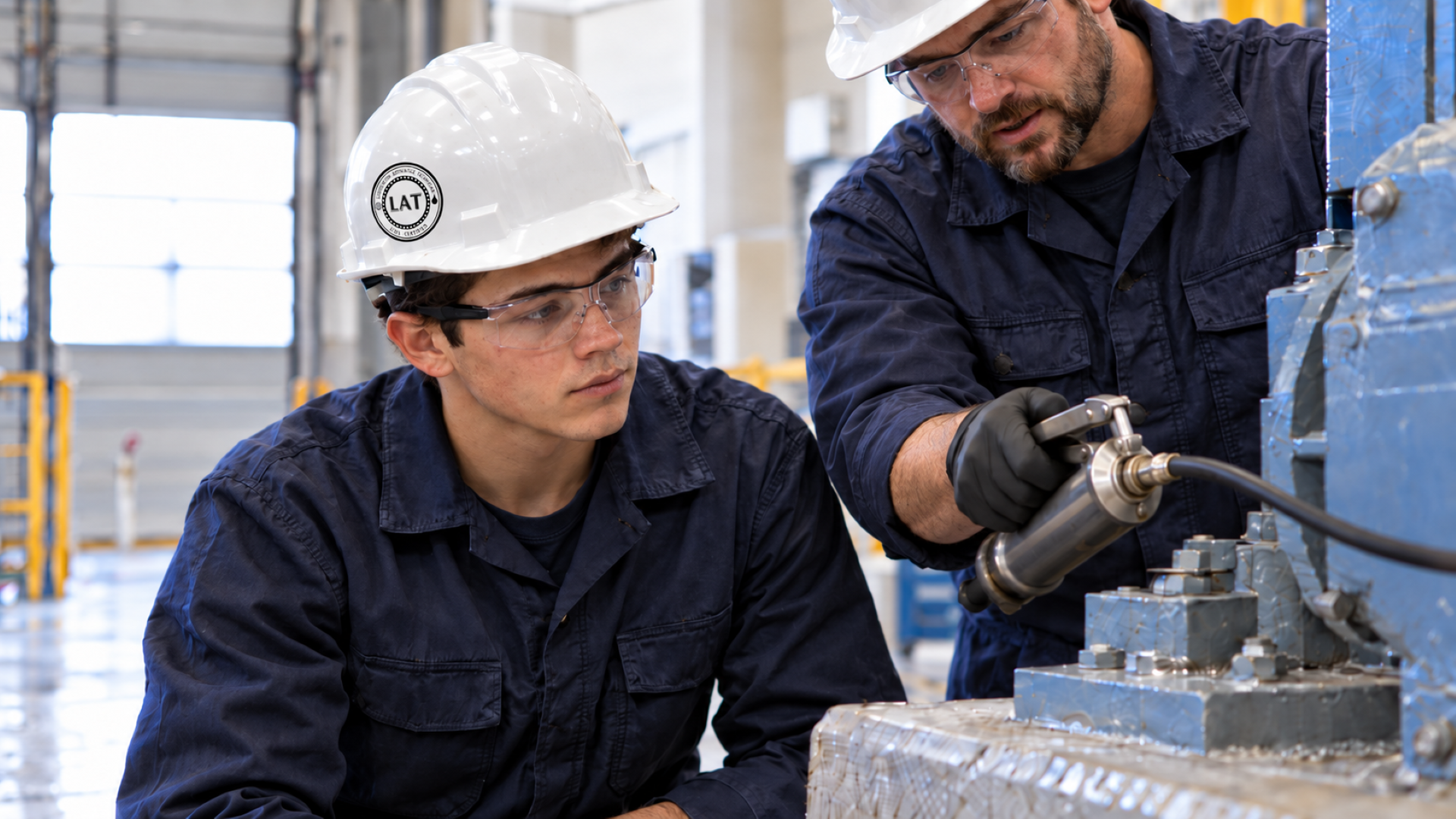 A lubrication apprentice learning from an experienced technician