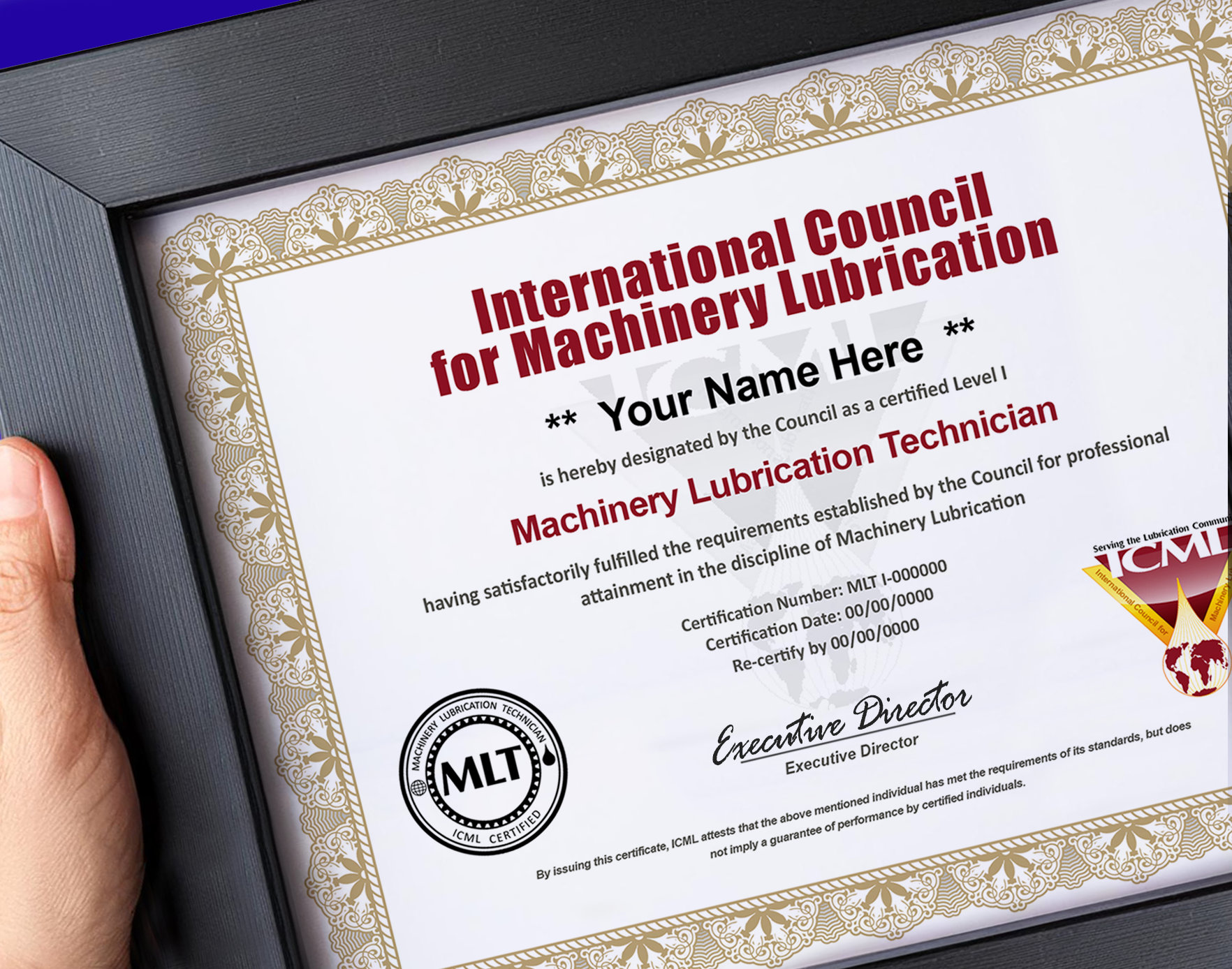 ICML machinery lubrication certificate