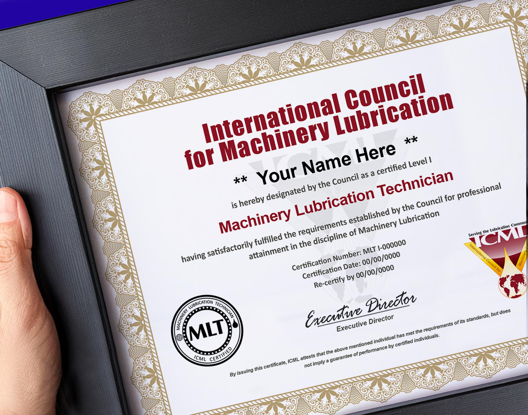 ICML machinery lubrication certificate