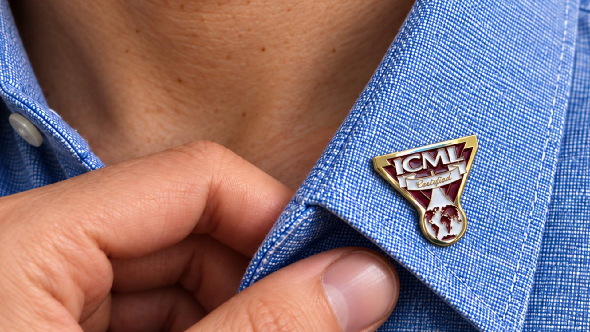 ICML certification pin worn by a certified professional